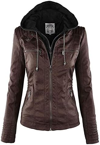 Hooded Women Jacket Black Winter Motor Coat Slim Thick Zipper Casual Parka Overcoat PU Jacket Coats