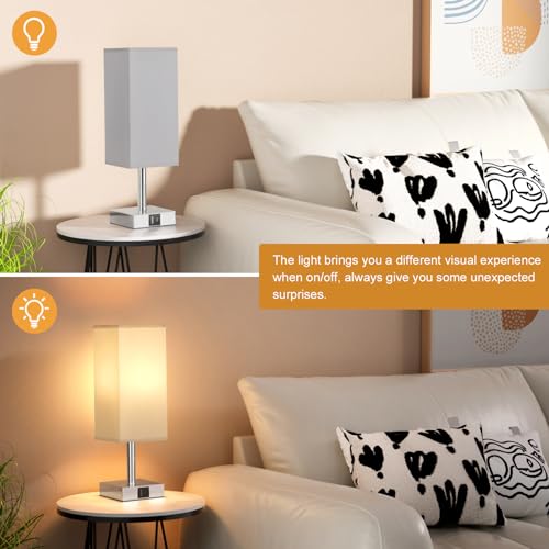 Aooshine Bedside Lamps, Touch Control Table Lamp with USB A+C Charging Ports, Lamps 3 Way Dimmable, for Bedroom Living Room-Grey Fabric Shade (LED Bulb Included)