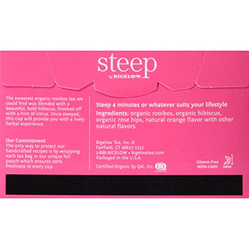 steep by Bigelow Organic Rooibos Hibiscus Herbal Tea, Caffeine Free, 20