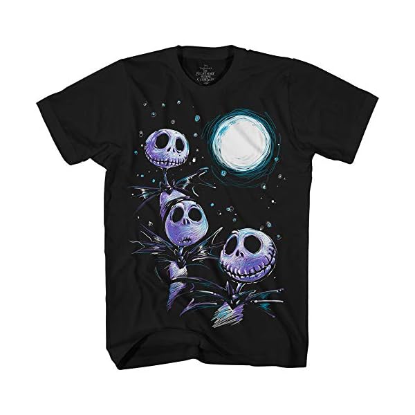 Disney Nightmare Before Christmas Three Jack Skellington Moon Adult T-Shirt(Black Black,Large)
