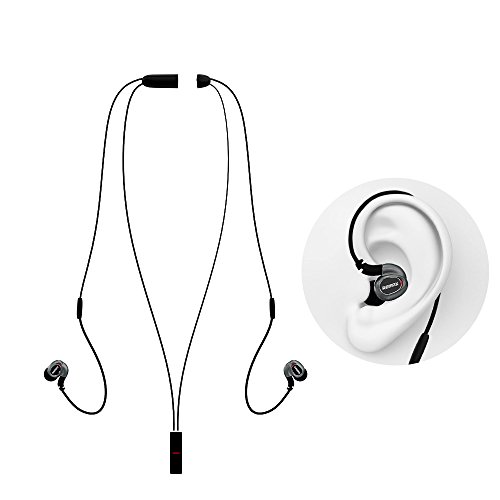Remax - RB-S8 Magnetic Necklace Style Bluetooth 4.1 Wireless Stereo Headphones / Earphones / Headsets for Running Jogging Sports Lovers - Sweatproof, Noise Cancelling, Ergonomic Earbuds (Black)