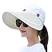 Women's Wide Brim Floppy Caps Packable Straw Sun Hat Summer UV Protection Hats with Chin Strap for Women Beach Glof Beige White