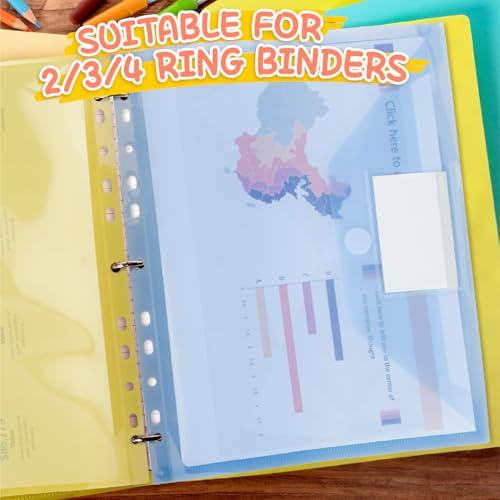 MOWETOO 24 Pieces A4 Document Bags, A4 Document Folder for Filing, 11 Hole Document Pockets, Zipper and Label Pocket, Document Organizer Folders (6
