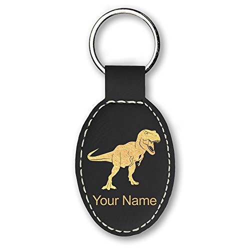 Oval Keychain, Tyrannosaurus Rex Dinosaur, Personalized Engraving Included (Black)