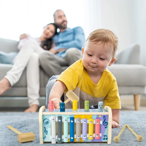 TONZE Baby Xylophone with Wooden Hammering Pounding Toy Montessori Toys