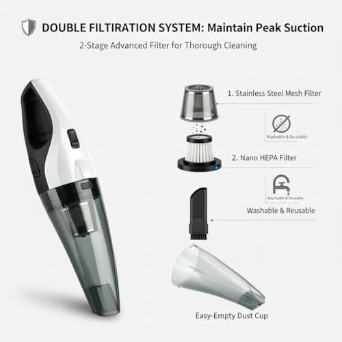Dual-Power Car Vacuum Cleaner (Cordless Battery + 12V Car Cord), 8000Pa Strong Suction, Portable Handheld Vacuum with LED Light, Type-C Charging, Wet & Dry Mini Duster for Car Interior, Home&Pet Hair