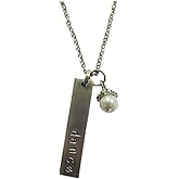 Dance, Dancer, Tap, Jazz, Modern Dance or Ballet Necklace, Handstamped Bar Necklace, comes on an 18 inch stainless steel link chain with a white glass pearl dangle