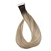 [Surprise] 16 Inch Balayage Tape In Hair Blonde Remy Human Hair Color 3 Dark Brown Roots Fading To 27 and 24 Light Blond Ombre Glue In Real Human Hair Extensions 50 Grams Per Package
