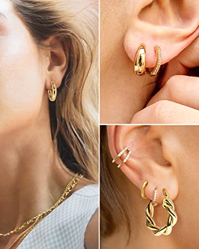 Adoyi Gold Hoop Earrings Set for Women Gold Hoops Twisted Huggie Hoops Earrings 14K Plated for Girls Gift Lightweight 9 Pairs