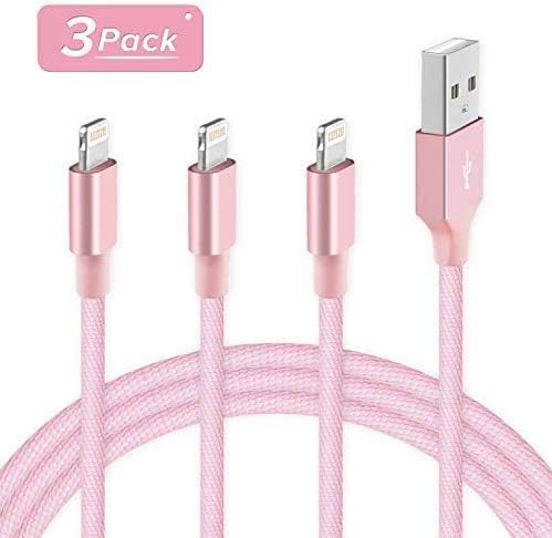 Novtech iPhone Charger Cord 3Pack 3FT MFi Certified Lightning Cable - Fast Charging Charger Cable Compatible with iPhone 11 Pro XR Xs Max X 8 8 Plus 7 7 Plus 6s 6s Plus 6 6 Plus SE iPad - Pink