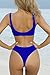 QINSEN Navy Front Knotted Active Crop Top High Waist Bikini Swimsuit for Women XL