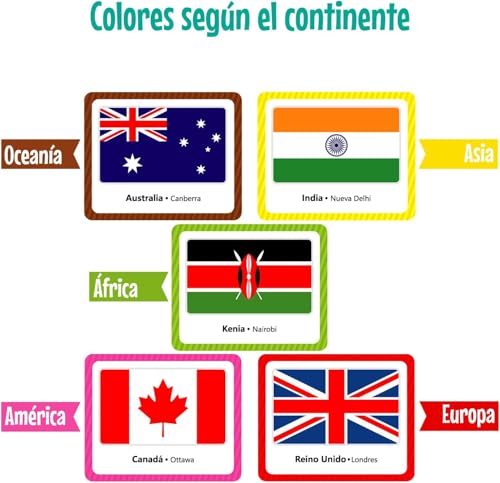 Menique. Juego de Memoria de Banderas del Mundo. 50 Pares de países. Bandera, país y Capital
