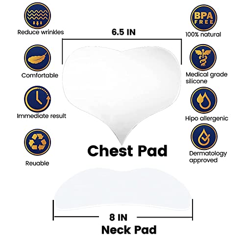 Muzooy Upgrade Chest Wrinkle Pads , Anti Wrinkle Silicone Chest & Neck Patches, Resuable and 100% Medical Grade Décolleté Anti Wrinkle Patches, Overnight Wrinkle Remover Treatment while Sleeping
