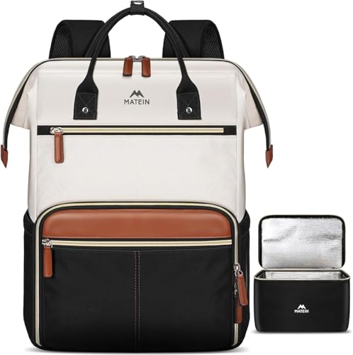 MATEIN Portable Backpack 17 Inches Women Set of 2 Pieces, Waterproof Work Backpack with Thermal Lunch Bag and Removable Lunch Backpack for University, School, Teacher and Office