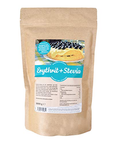 Erythrit + Stevia natürlicher Zuckerersatz ohne Kalorien 1:1 SüÃe gegenüber Zucker, ohne Eigengeschmack, gesunde Alternative zum Kochen, Backen, SüÃen (1 kg Doypack)