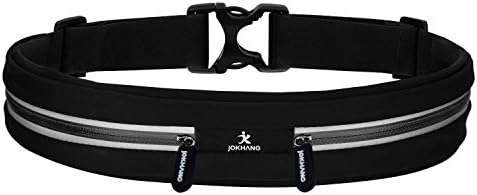 Sports Running Waist Pack, JOKHANG Outdoor Sweatproof Water-Resistant Reflective Waist Bag Runner Belt, Fitness Workout Belt, Dual Pouch Bag for Jogging, Hiking, or Gym Workouts - Black