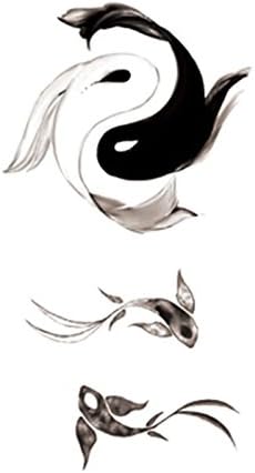 Set of 5 Waterproof Temporary Fake Tattoo Stickers Grey Black Fish Tachi Taiji Yin Yang