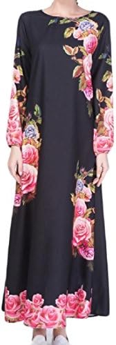 BabyYoungWomen BabyYoung Women Girls jalabiyas Floral Print Islamic Muslim Big Pendulum Long Dress Black M