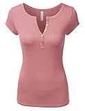 JJ Perfection Women's Basic Short Sleeve Henley T-Shirt DUSTYMAUVE M