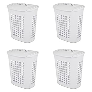 Image of Sterilite 12218004 2.3 Bushel/81 Liter LiftTop Laundry Hamper, White, 4-Pack