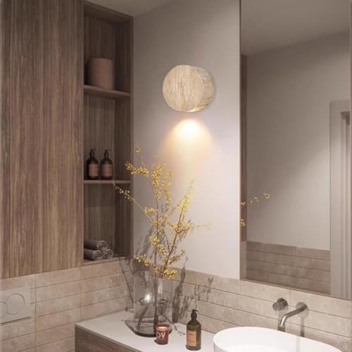 Moderno Lámpara de pared estilo japonés wabi-sabi con pantalla de piedra natural,Aplique LED vintage para espejo de baño,Lampara de pared de comedor,Luz para sala,pasillo,dormitorio,estudio (A)