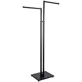 SSWBasics Black 2-Way Clothing Display Rack with Adjustable Straight Arms | Push-button height adjusts in 3-inch steps, with 16-inch arms, welded caps, and leveler glides for steady, level displays.