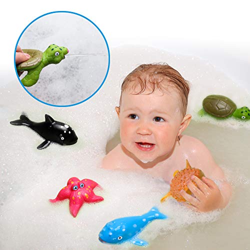 Hely Cancy Ocean Sea Animal Figures, Water Fun Squirt Bath Toys for Kids, Babies, Toddlers, 14 Pack Playset