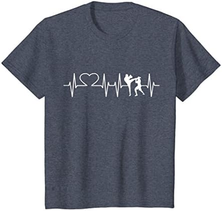 Kids Heartbeat Kickboxing Shirt Kick Boxing T-Shirt Karate Tee 12 Heather Blue