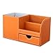 KINGFOM Desk Organizer Office Supplies Caddy Pu Leather Multi-function Storage Box Pen/Pencil,Cell phone, Business Name Cards Remote Control Holder with Small Drawer Orange