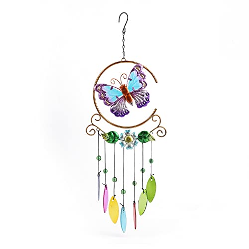 FLCSIed Butterfly Wind Chimes, Outdoor Unique Windchime Stained Glass Sun Catcher Indoor Romantic Fairy Windchimes for Home Room Patio Balcony Garden Decoration, Festival Gift,Ornament