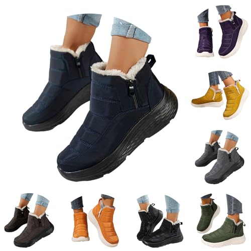 womens snow boots Women Wide Fit Warm Fluffy Snug Faux Fur Lined Winter Ankle Booties Waterproof Pull On Comfortable Outdoor Non Slip Short