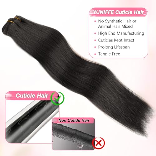 YUNIFFE Clip in Hair Extensions Human Hair 120g 18 Inch 8pcs Natural Black Remy Human Hair Extensions Straight Hair Extensions Clip in Double Weft #1B