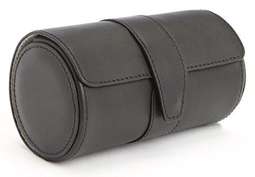 ROYCE Executive Travel Watch Roll in Smooth Genuine Leather with Suede Interior, Fits 2 Watches - Black