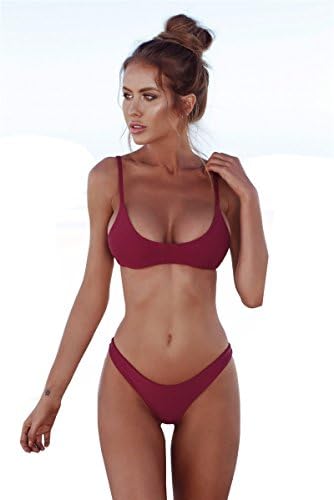 Womens Bikini Set Swimwear Brazilian Padded Top Swimsuit Solid Color Triangle Bottom