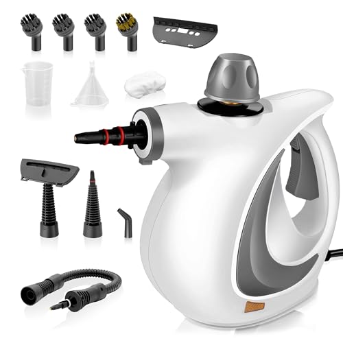 Pressurized Handheld Steam Cleaner for home with 12pcs Accessories & Safety Lock – Multi-Surface Natural Deep Steamer for Cleaning Car, Furniture, Floor, Upholstery, Tile, Grout, Windows (Dark Grey)
