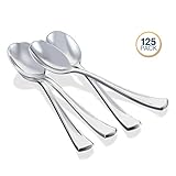Klikel Silver Plastic Spoons – 125 Count - Heavy Duty Disposable Silverware -– Elegant Party Cutlery - Reusable Paper Good Supplies For Dinner Parties
