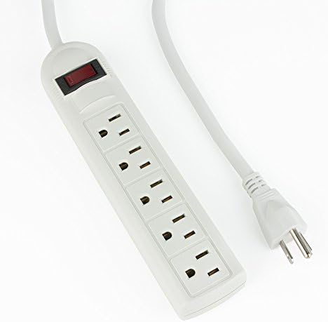 15A 125V UL Listed 5 Outlet Power Strip Surge Protector with 3-foot White 14AWG Power Cord