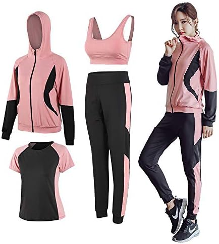 HEJIEN Sportswear, Women’s Training Wear, Yoga Wear, Top and Bottom, 4 Pieces/5 Piece Set, Stretchy, Sweat Absorbent, Quick Drying, Running Wear, Fitness, Gym, Spring, Summer, Autumn and Winter