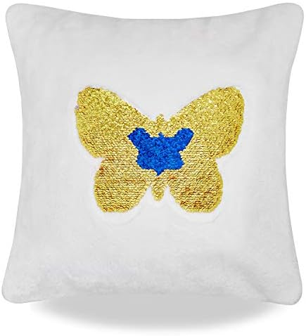 Livedeal Reversible Sequins Mermaid Pillow Cases Deluxe Decorative Soft Faux Fur Throw Pillow Cover (Butterfly)