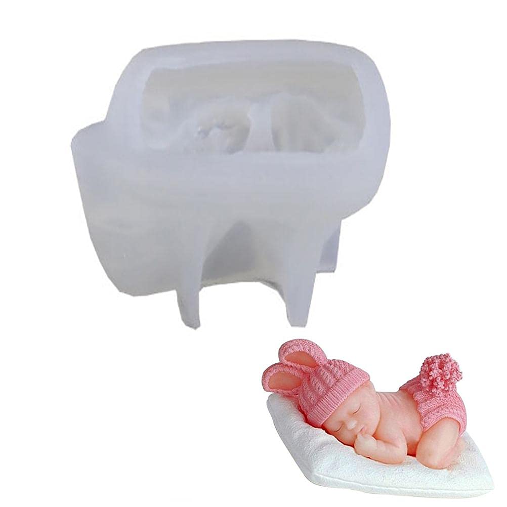 3D Sleeping Baby Pillow Soap/Cake Mold Baby Shower Silicone Mold for DIY Fondant, Cake Topper Decorating Baking Decoration