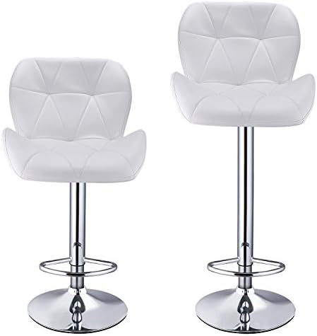 Hindom Bar Stools, Modern Leather Adjustable Synthetic Hydraulic Swivel Bar Stool, Set of 2, White 2(US Stock)