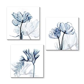 Canvas Wall Art Transparent Beautiful Flowers Painting Artwork for Home Prints Framed - 12"x12"x3 Panels