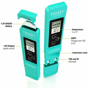 Water Quality Test Meter, TDS, EC + Temperature Meter, 0 - 9990 ppm, Ideal For Testing Drinking Water, Aquariums, Pool, Ponds + Premium Protective Leather Case and Extra Battery Pack - selpHbalance