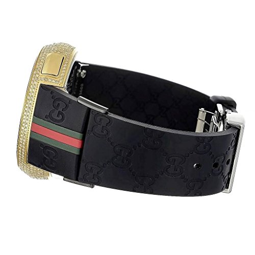Mens I Gucci Watch YA114207 Digital Rubber Band Real 4CT White Diamond