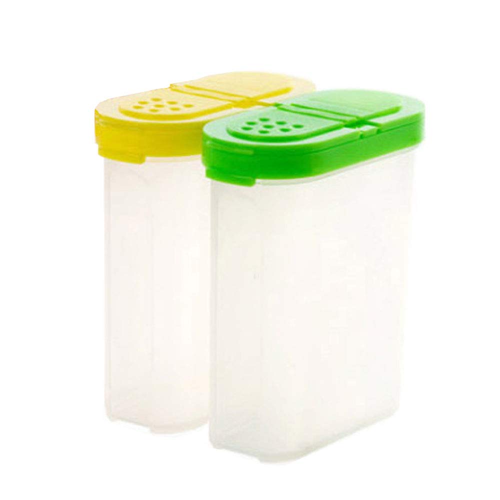 Double Lid Seasoning Jar Durable Plastic Kitchen Seasoning Container Kitchen Household Salt MSG Durable Plastic Kitchen Seasoning Container for Seasoning Condiment Sugar Salt Case (2 Pieces)