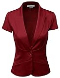 Doublju Women Short Sleeve Cotton Span Satin Fabric Blazer