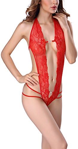 Erocrush Women's Sexy Lingerie Halter Open Crotch Babydoll Sexy Lingerie Lace Nighty (L, Red-02)