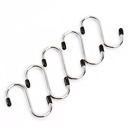 SpiderJuice Stainless Steel Multipurpose S-Type Sling Hooks Organizer for Cupboard, Cabinets, Hangers, Travelling etc (Pack of 5 Hooks)