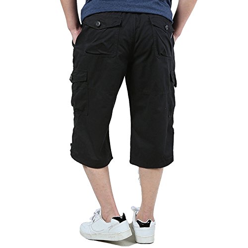 EKLENTSON Men's Work Shorts Below Knee Cotton Classic Climbing Shorts Bermudas Capri Shorts Black