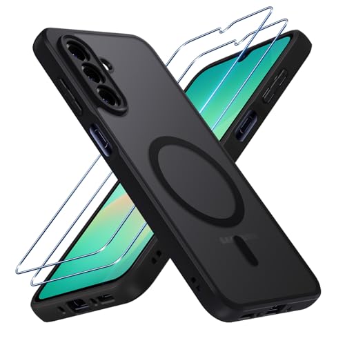 Coiwxmoi Cover for Samsung Galaxy A26 5G Compatible with MagSafe with 2 Pieces Tempered Glass, Opaque Translucent Magnetic Case, [Shockproof Military Grade] Frosted Back Cases, Black